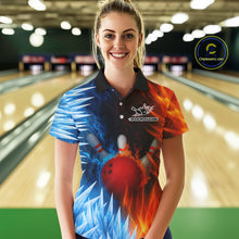 Load image into Gallery viewer, Fire and Ice Pattern Bowling Polo, Quarter Zip Shirts For Women Custom Flame Team Bowling Jerseys NQS11184