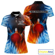 Load image into Gallery viewer, Fire and Ice Pattern Bowling Polo, Quarter Zip Shirts For Women Custom Flame Team Bowling Jerseys NQS11184