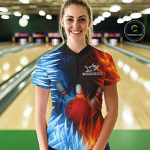 Load image into Gallery viewer, Fire and Ice Pattern Bowling Polo, Quarter Zip Shirts For Women Custom Flame Team Bowling Jerseys NQS11184