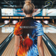 Load image into Gallery viewer, Fire and Ice Pattern Bowling Polo, Quarter Zip Shirts For Women Custom Flame Team Bowling Jerseys NQS11184