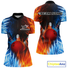 Load image into Gallery viewer, Fire and Ice Pattern Bowling Polo, Quarter Zip Shirts For Women Custom Flame Team Bowling Jerseys NQS11184