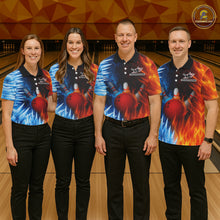 Load image into Gallery viewer, Fire and Ice Pattern Bowling Polo, Quarter Zip Shirts For Women Custom Flame Team Bowling Jerseys NQS11184
