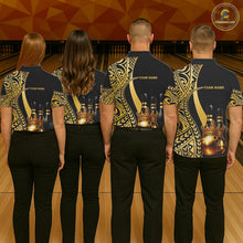 Load image into Gallery viewer, Black and Gold crown Bowling ball pins Polo, Quarter Zip Shirts for Women Custom Bowling Team jerseys NQS11592