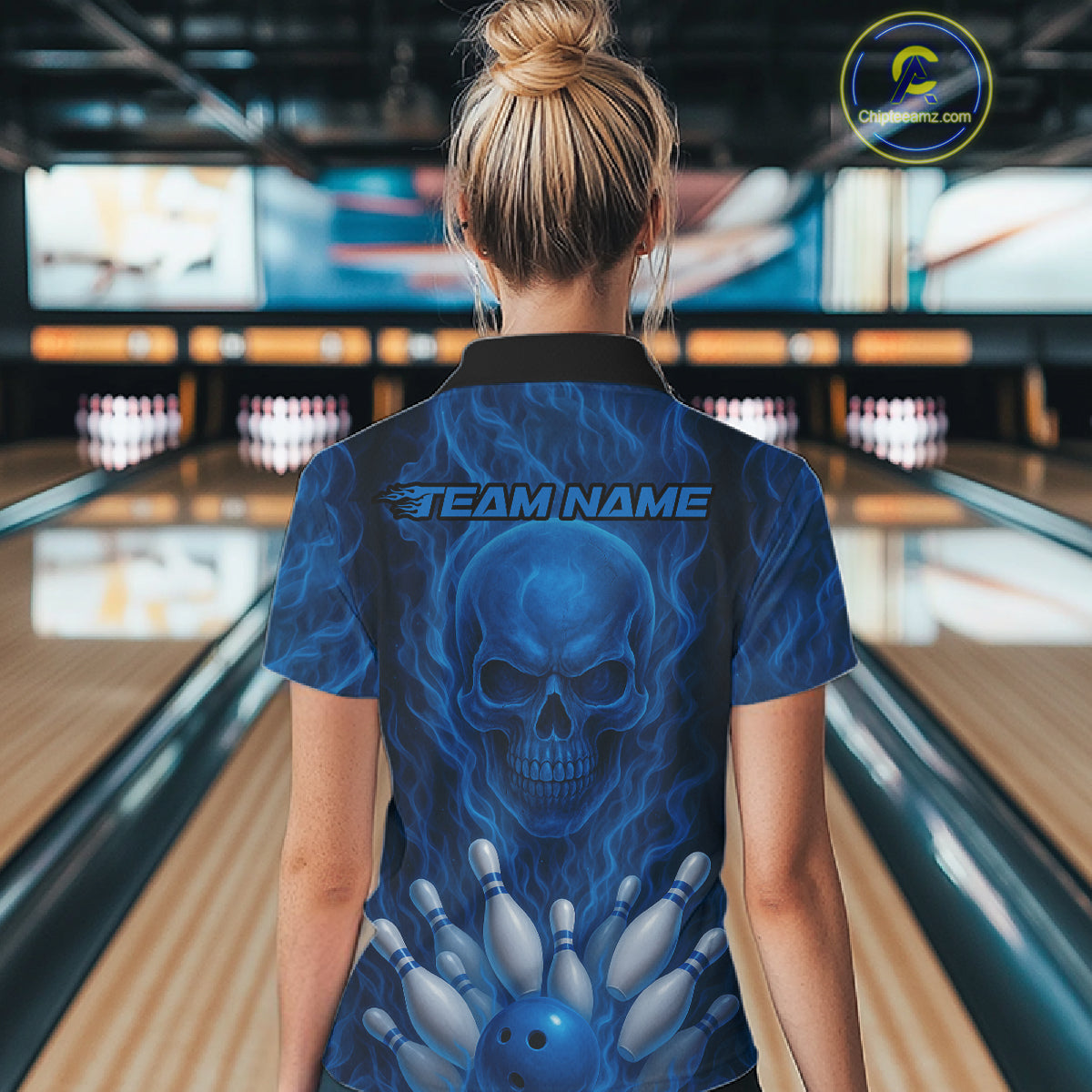 Blue Smoke Flame Skull Bowling shirts for Women custom Bowling Team Jersey, Gift For Bowler NQS10810