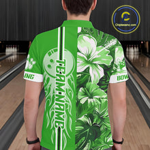 Load image into Gallery viewer, Green tropical flower Flame Bowling Polo, Quarter Zip Shirts For Men Custom Bowler Gift Bowling Team NQS10991