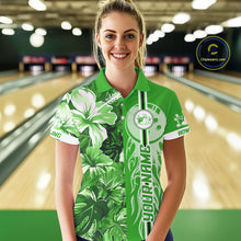 Load image into Gallery viewer, Green tropical flower Flame Bowling Polo, Quarter Zip Shirt For Women Custom Bowler Gift Bowling Team NQS10991