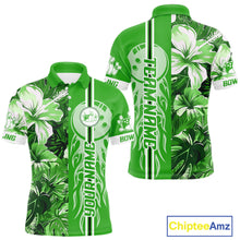 Load image into Gallery viewer, Green tropical flower Flame Bowling Polo, Quarter Zip Shirts For Men Custom Bowler Gift Bowling Team NQS10991
