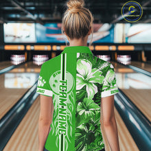 Load image into Gallery viewer, Green tropical flower Flame Bowling Polo, Quarter Zip Shirt For Women Custom Bowler Gift Bowling Team NQS10991