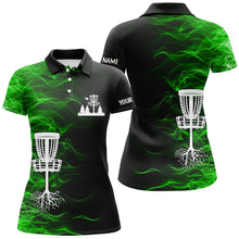 Load image into Gallery viewer, Green smoke black Women disc golf polo shirts custom team disc golf basket best ladies disc golf wears NQS8941