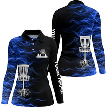 Load image into Gallery viewer, Blue smoke black Women disc golf polo shirts custom team disc golf basket best ladies disc golf wears NQS8942