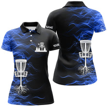 Load image into Gallery viewer, Blue smoke black Women disc golf polo shirts custom team disc golf basket best ladies disc golf wears NQS8942