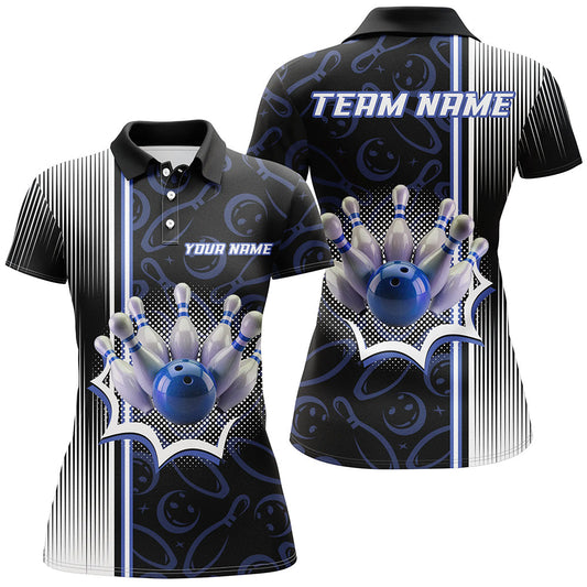 Blue Bowling Camo Custom Bowling Shirts For Women Bowling League Jerseys Bowler Outfit NQS8417