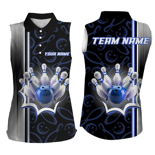 Blue Bowling Camo Custom Bowling Sleeveless Polo Shirt For Women Bowling League Jerseys Bowler Outfit NQS8417