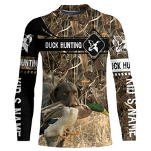 Load image into Gallery viewer, Duck Hunting with German Wirehaired Pointer waterfowl camo Shirts, Personalized Duck Hunting Gifts FSD3726