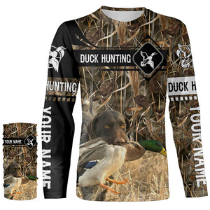 Duck Hunting with German Wirehaired Pointer waterfowl camo Shirts, Personalized Duck Hunting Gifts FSD3726