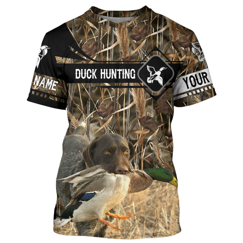 Duck Hunting with German Wirehaired Pointer waterfowl camo Shirts, Personalized Duck Hunting Gifts FSD3726