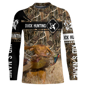 Pheasant Hunting with Vizsla dog waterfowl camo Shirts, Personalized Duck Hunting Gifts FSD3728