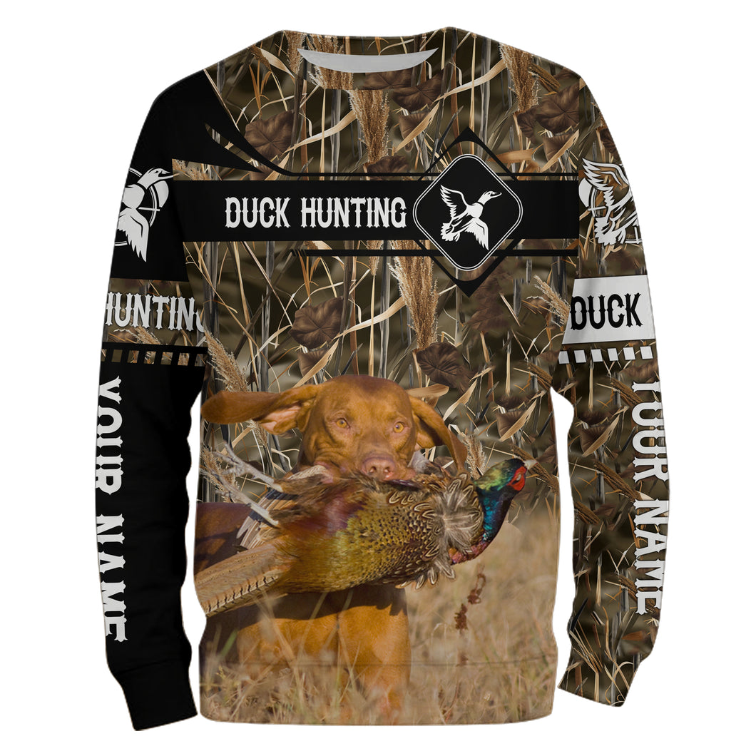 Pheasant Hunting with Vizsla dog waterfowl camo Shirts, Personalized Duck Hunting Gifts FSD3728