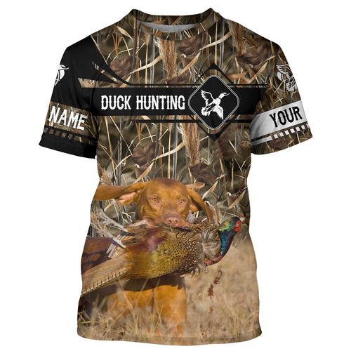 Pheasant Hunting with Vizsla dog waterfowl camo Shirts, Personalized Duck Hunting Gifts FSD3728