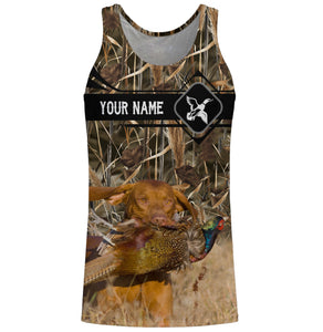 Pheasant Hunting with Vizsla dog waterfowl camo Shirts, Personalized Duck Hunting Gifts FSD3728