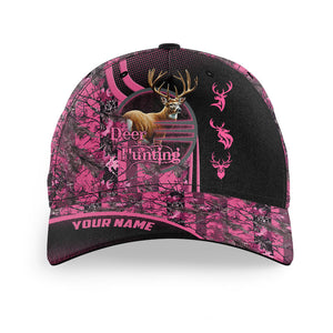 Custom Name Deer hunting Pink camo Hat Adjustable Unisex Hunting Baseball hat FSD3139