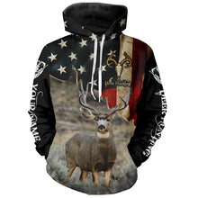 Load image into Gallery viewer, Mule Deer Hunting American flag custom Name Patriotic Hunting Shirts, Personalized Gifts for Hunter FSD1