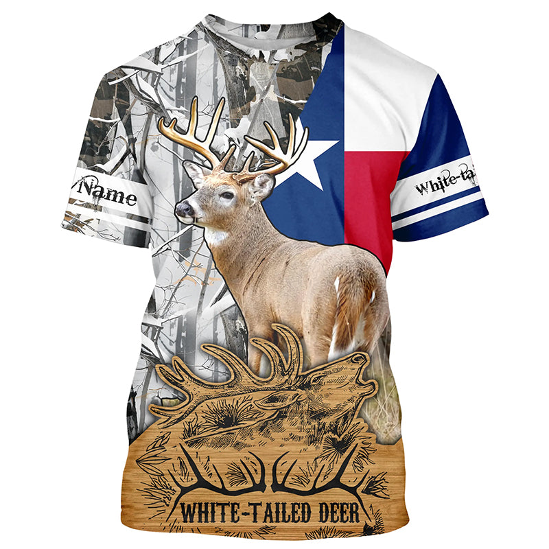 Whitetail Deer Hunting Texas flag Camo custom Name Hunting Shirts, Personalized Gifts for Hunter FSD10