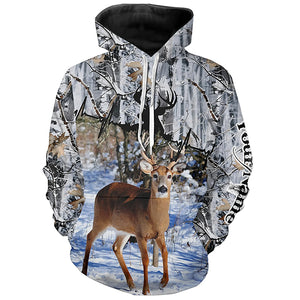 Deer Hunting Winter Snow Camo Custom Name Shirts for Men, Personalized Deer Hunting Gifts FSD15