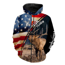 Load image into Gallery viewer, American flag Elk Hunting Shirts for Men, Custom Name Patriotic Elk Hunting Shirts FSD3007