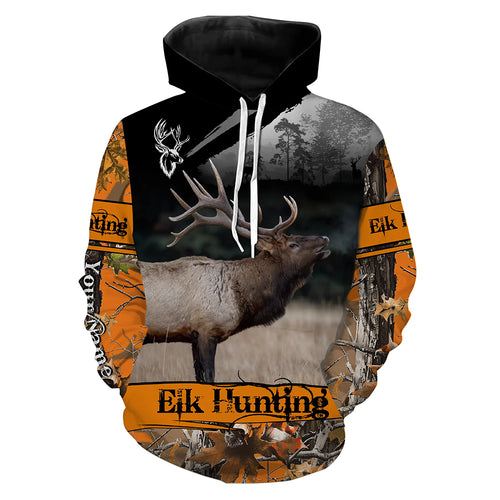 Elk hunting orange camouflage custom name shirts for hunters, Personalized elk hunting gifts FSD51