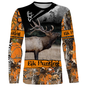 Elk hunting orange camouflage custom name shirts for hunters, Personalized elk hunting gifts FSD51