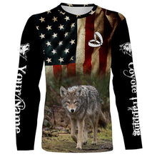 Load image into Gallery viewer, Coyote Trapping American Flag Custom Name 3D All over print shirts, Personalized trapping shirt gift FSD3060