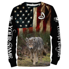 Load image into Gallery viewer, Coyote Trapping American Flag Custom Name 3D All over print shirts, Personalized trapping shirt gift FSD3060