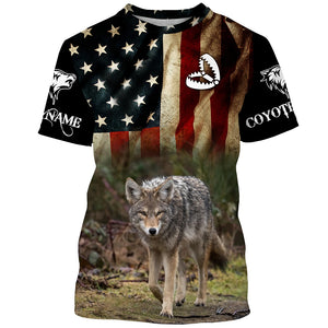 Coyote Trapping American Flag Custom Name 3D All over print shirts, Personalized trapping shirt gift FSD3060