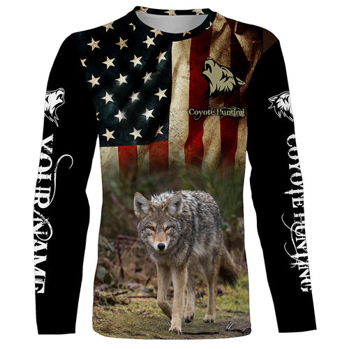 Coyote Hunting American Flag Custom Name 3D all over print Shirts, Coyote Hunting Clothing Gifts FSD109