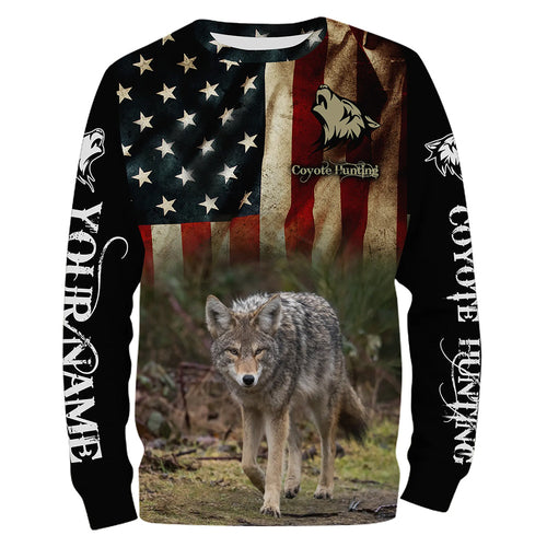 Coyote Hunting American Flag Custom Name 3D all over print Shirts, Coyote Hunting Clothing Gifts FSD109