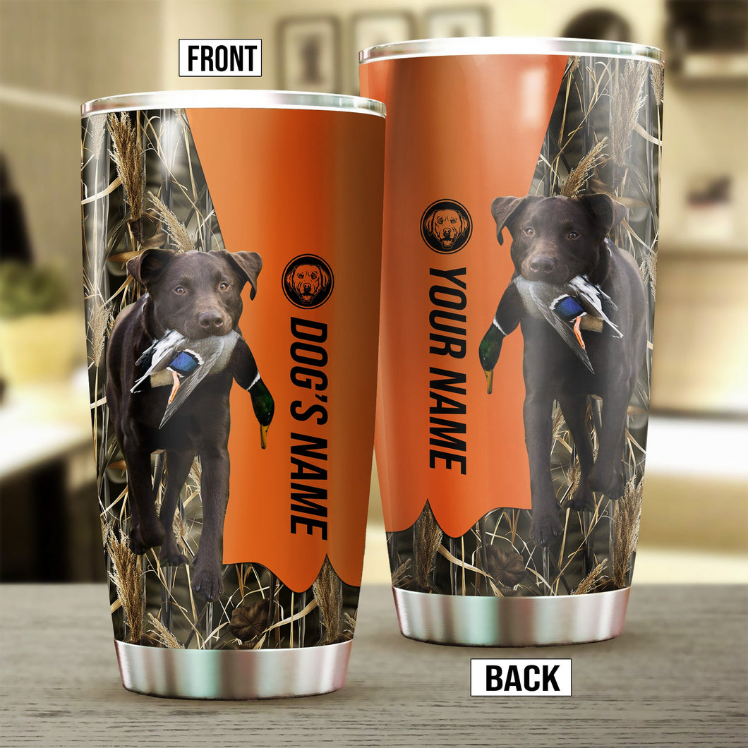 Chocolate Labrador Retriever Birds & Deer shed Hunting Dog Custom name Stainless Steel Tumbler Cup FSD4286