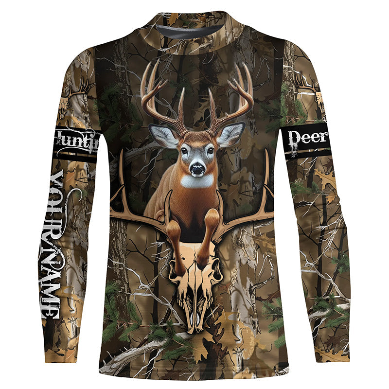 Deer Hunting Big Buck Jumping Camouflage Custom Name all over print Shirts, Deer Hunting Gifts FSD745