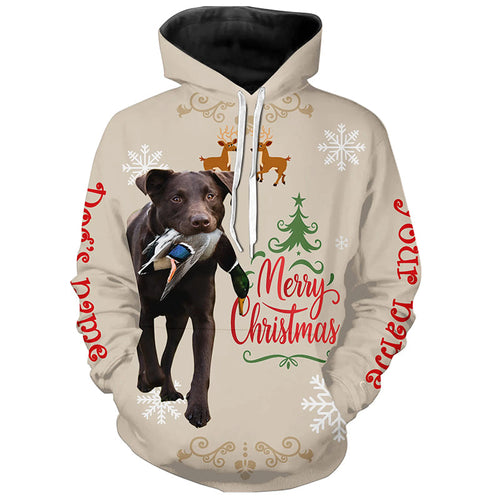 Christmas Chocolate Labrador Retriever Hunting Dog Custom Name Shirts, Gifts for Hunters FSD4611