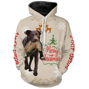 Christmas Chocolate Labrador Retriever Hunting Dog Custom Name Shirts, Gifts for Hunters FSD4611