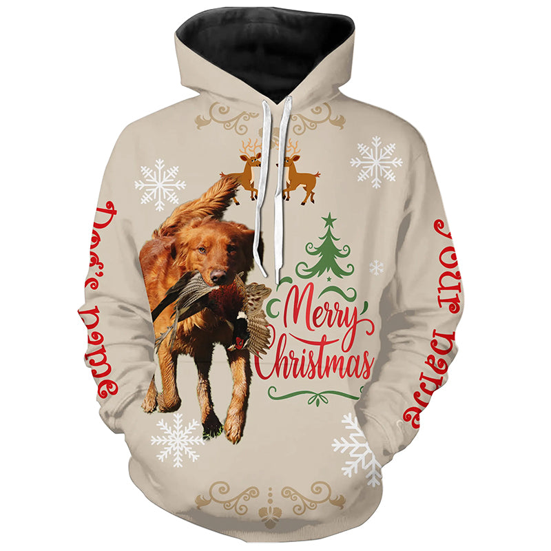 Christmas Red Golden Retriever Hunting Dog Custom Name Shirts, Gifts for Hunters FSD4615