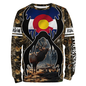 Elk hunting Colorado flag custom Name camo all over print Shirts, Personalized gifts for hunter FSD1556