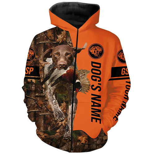 Pheasant Hunting with Dogs GSP Customize Name Shirts, German shorthaired pointer hunting dog shirt FSD4026