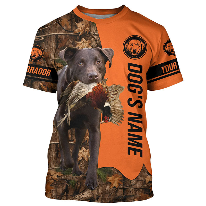 Pheasant Hunting with Dogs Chocolate Labs Customize Name Shirts for Bird Hunter, Labrador Retriever shirt FSD4029