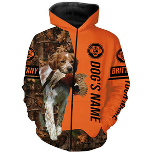 Pheasant Hunting with Dogs Brittany Customize Name Shirts for Bird Hunter, Brittany Spaniel shirt FSD4030