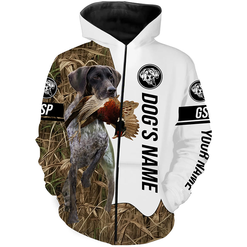 Pheasant Hunting with German Shorthaired Pointer Custom Name Camo Full Printing Shirts, GSP Dog Hunting Partner FSD2661