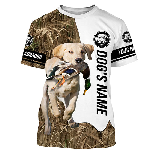 Duck Hunting with Labrador Retriever Dog Custom Name Camo Full Printing Shirts, Yellow Lab Hunting Partner FSD2670