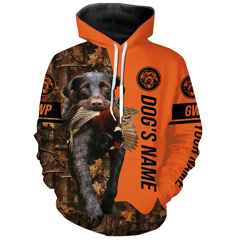 Pheasant Hunting with Dog German Wirehaired Pointers GWP Customize Name Shirts for Bird Hunter FSD4037