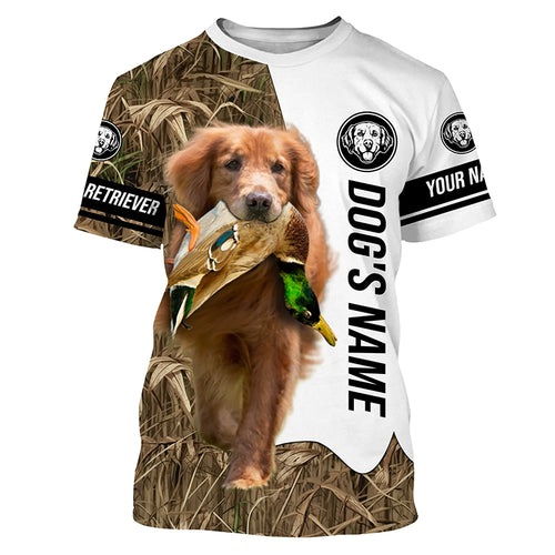 Duck Hunting with Red Golden Retriever Dog Custom Name Camo Full Printing Shirts, Hoodie FSD3588