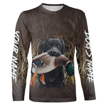 Load image into Gallery viewer, Duck Hunting with Dog Black Labrador Waterfowl Camo Custom Name Shirts, Duck Hunting Clothes FSD4536